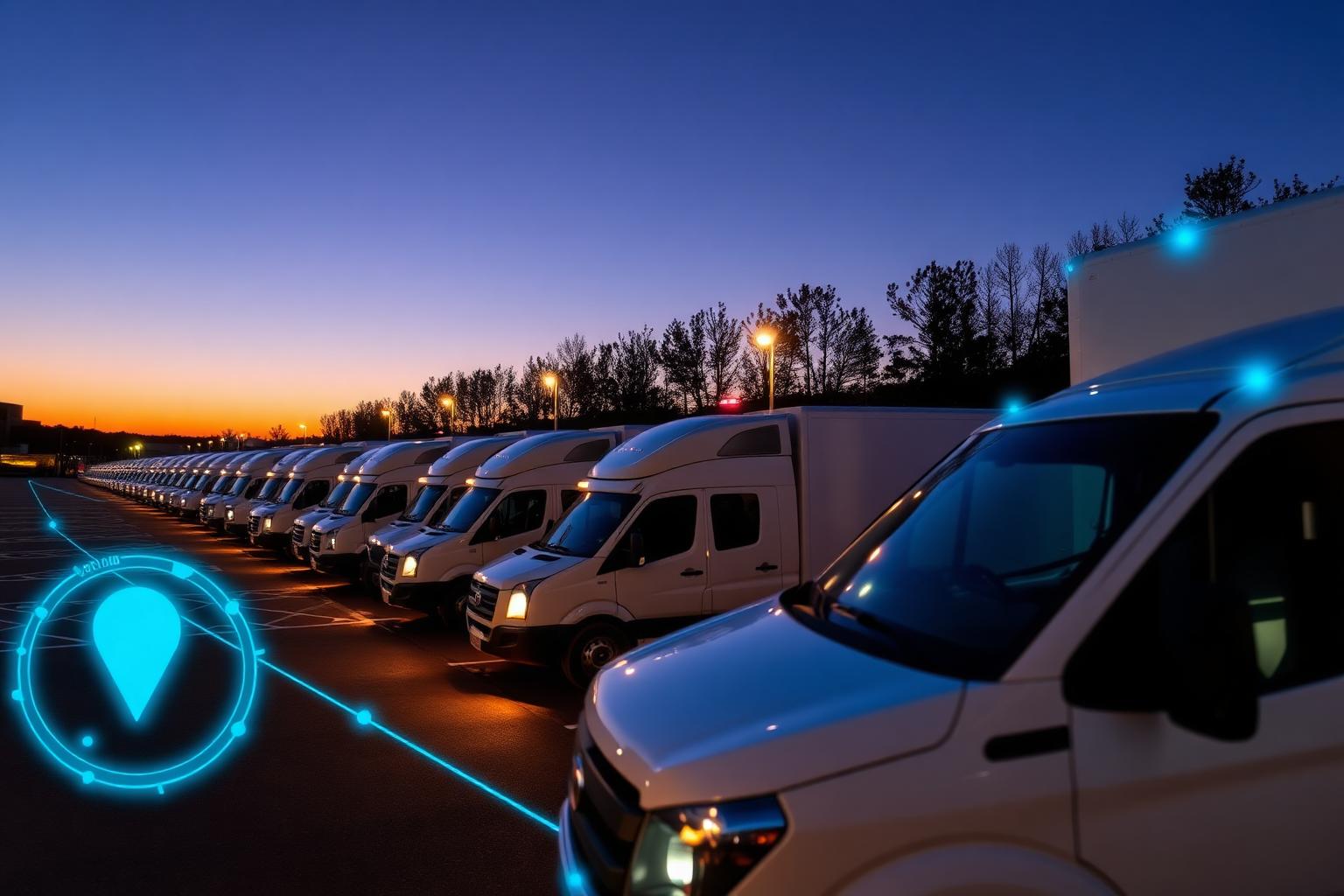 Fleet of commercial vehicles monitored by GPS tracking
